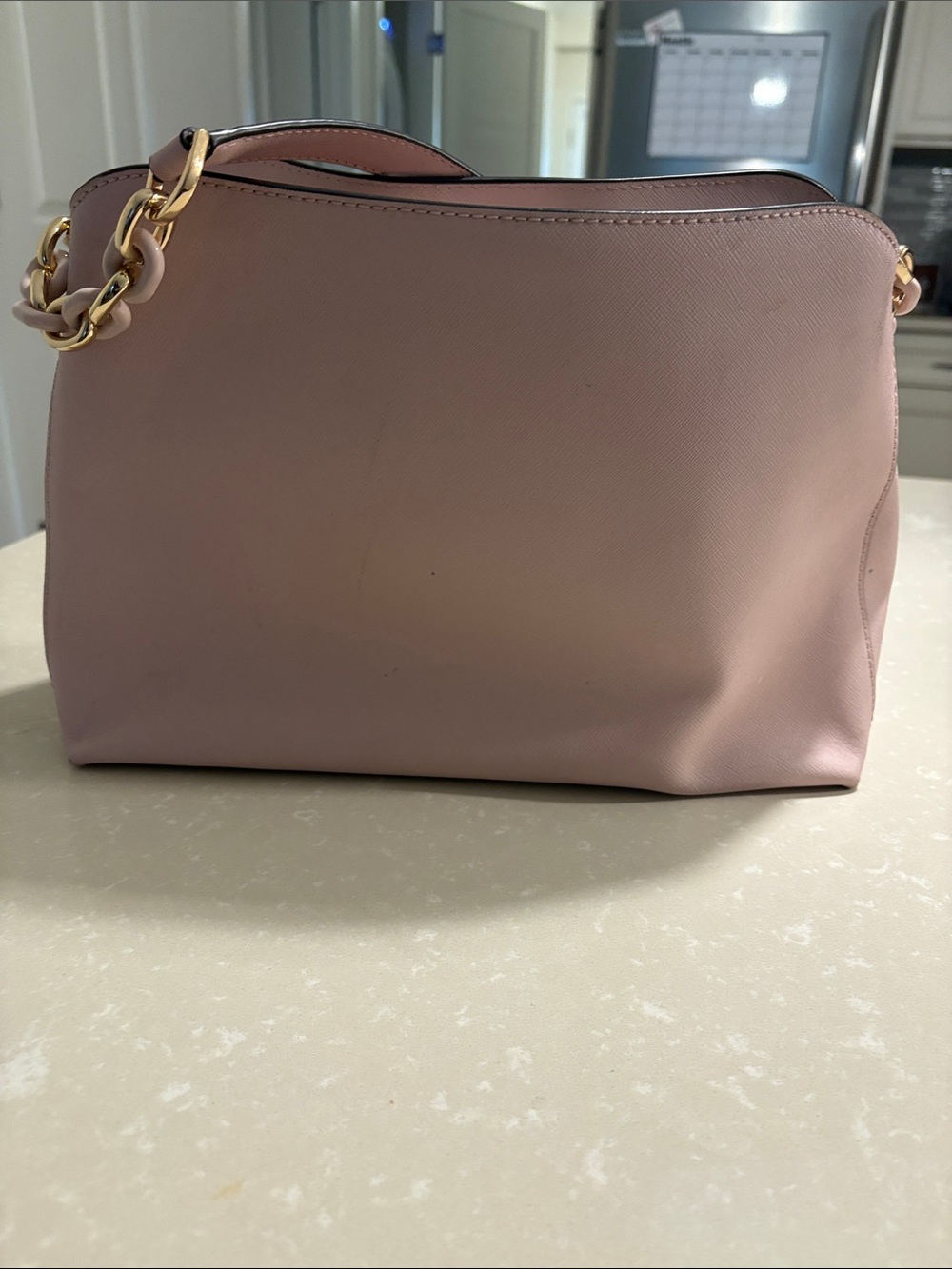 Michael Kors Blush Pink Laser-Cut Leather Shoulder Bag with Gold Accents - Picture 2 of 7